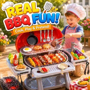Kids BBQ Grill Toy Set for Toddlers with Realistic Smoke & Lights, Pretend Play Barbecue Cooking Playset for Backyard Summer Outdoor Fun, Interactive Grill Kitchen Toy for Boys & Girls Ages 3-8