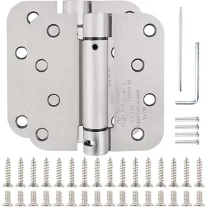 2 Pack Automatic Self-Closing Door Hinges Satin/Brushed Nickel Spring Hinge Auto Soft Close Hinges for Doors 5/8" Radius Fire Front Interior Door Hinge Bathroom Pantry Laundry Basement