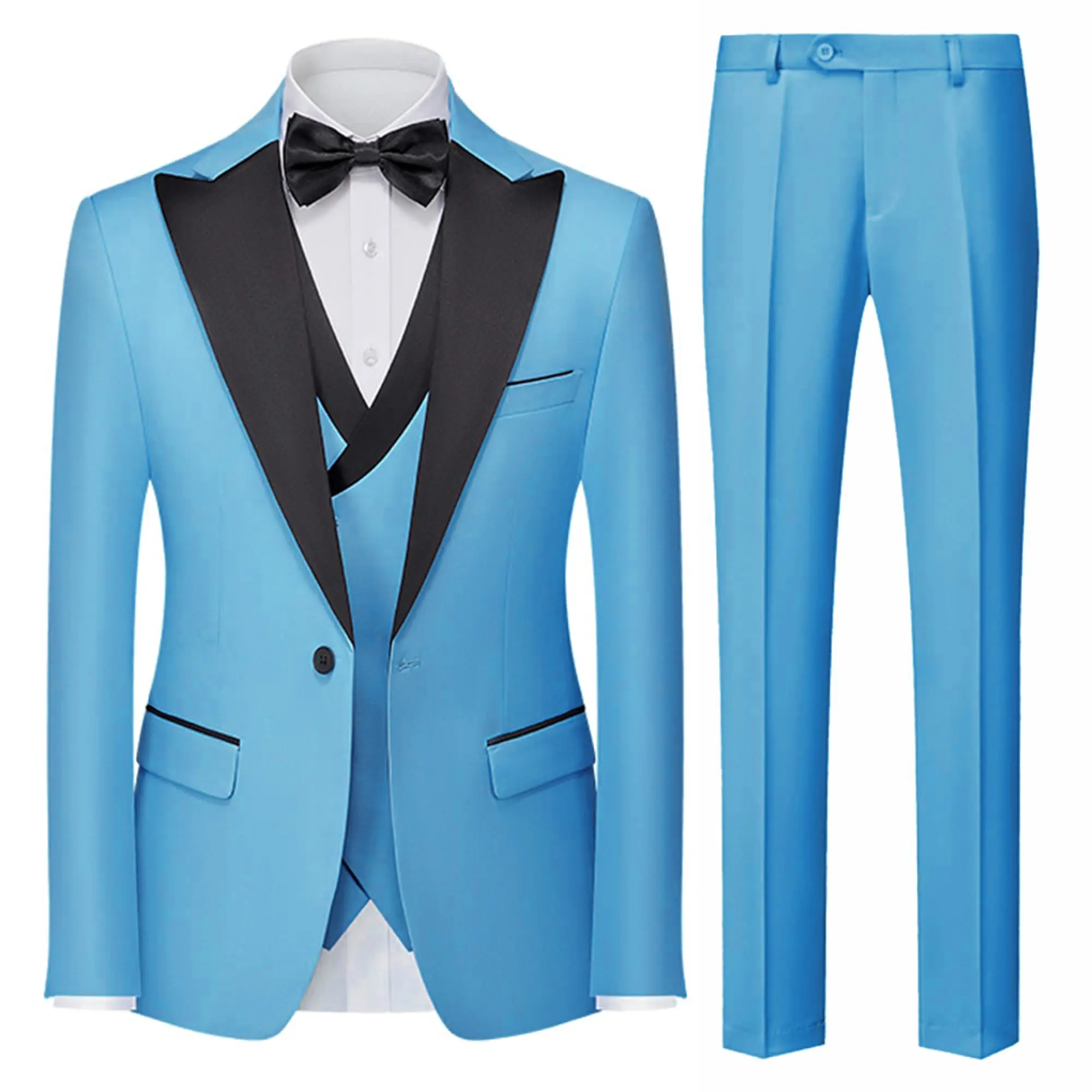 Men's 3-Piece Jacquard Tuxedo Suit with Peak Lapels and Bow Tie - Regular Fit Premium Fabric Formalwear for Weddings, Proms