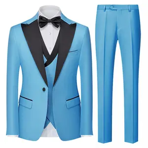 Color Contrast Men's 3 Piece Suit Formal Dinner Classic Wedding Prom Regular Fit Peak Lapel Tuxedo for Men