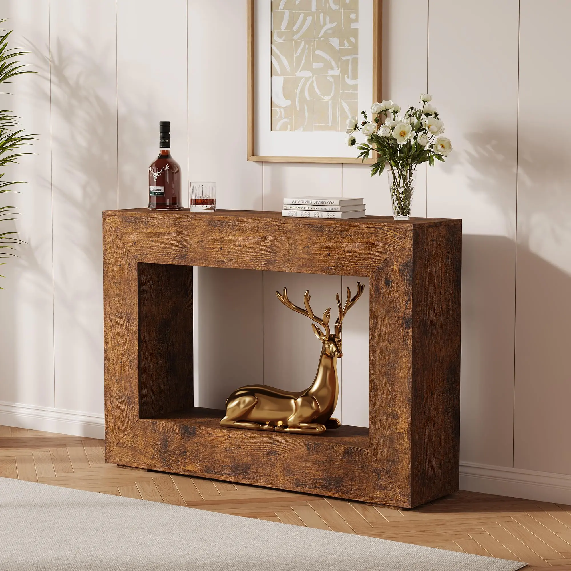 Garvee 47" Farmhouse Console Table - Rustic Wooden Entryway and Sofa Table for Living Room, Hallway, and Entrance with Rectangular Brown Design