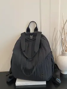 Pleated Nylon Large Capacity Tote Backpack, Versatile Commute Shoulder Bag, Lightweight Multi-Pocket Travel Bag, Minimalist Style