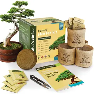 PLANTER'S CHOICE Bonsai Starter Kit for Kids – 4 Seeds, Burlap Pots, Bonsai Shears & Soil Disc for Beginners