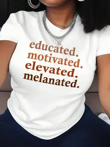 Women's Letter Print Round Neck Tee, Casual Short Sleeve Crew Neck crew neck  T-shirt for Daily Wear,Ladies Clothes for All Seasons, Graphic Tees Women, Summer Tops, Clothes for Women Cotton Womenswear