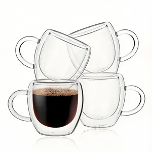 2.5oz Double Walled Espresso Coffee Cups Set of 4 with Handle,Clear Expresso Shot Cup Glasses,Tazas de Cafe Expreso,Drinkware Essentials,Borosilicate,Insulated Espresso Cups
