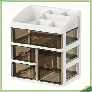 1pc All-in-One Cosmetic Storage Box, Large Capacity with Drawer Skincare Display Rack, No Assembly Desktop Organizer, Suitable for Perfume, Cream, Mask, Home Storage Essential
