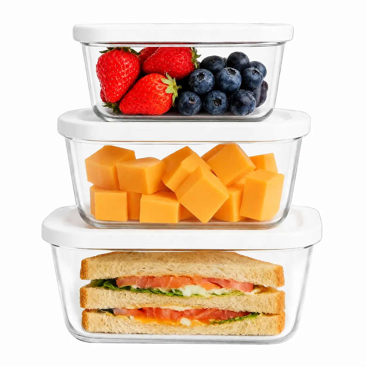 【SummerWins】3-Piece Borosilicate Glass Food Storage Container Set – Safe for Liquids & Fragile Foods, Heat-Resistant, Durable, Leak-Proof, Perfect for Kitchen Organization