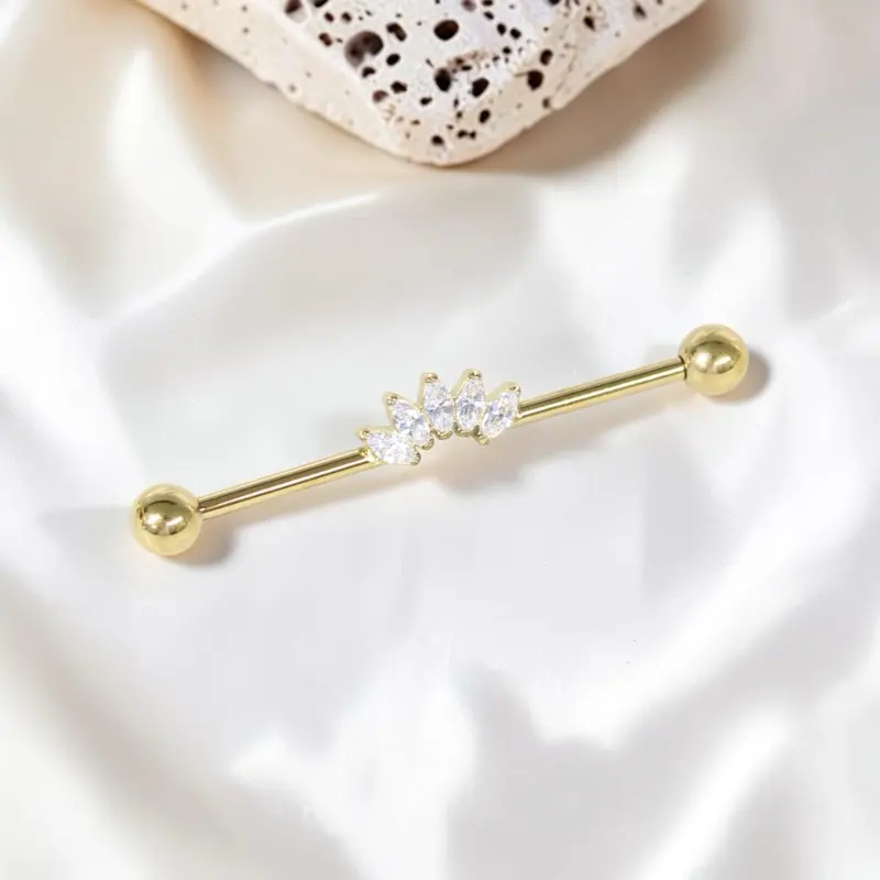 14g Internally Threaded Titanium Marquise Gem Industrial Piercing Barbell