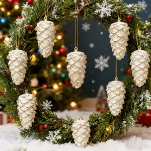 8PCS Vintage Distressed Christmas Pine Cone Ornaments - 2 Styles Optional (Gold Accent/White-Brown Distressed) - Hanging Decor for Christmas Tree, Home, Table & Fireplace Hanging Decoration