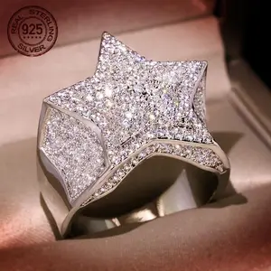 Luxury 925 Silver Men's Star Hip-Hop Ring