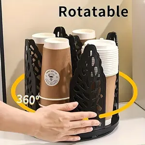 Rotating 4 Grid Cup Storage Rack, Cup & Lid Organizer, Kitchen Countertop