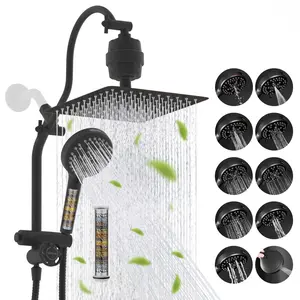 Hibbent Dual Filter All Metal 10"Rainfall Showerhead Combo, High Pressure Shower Head with 10-Spray Mode Handheld, 4-way Diverter with Pause Mode, 71'' Shower Hose & Holder, Oil Rubbed Bronze