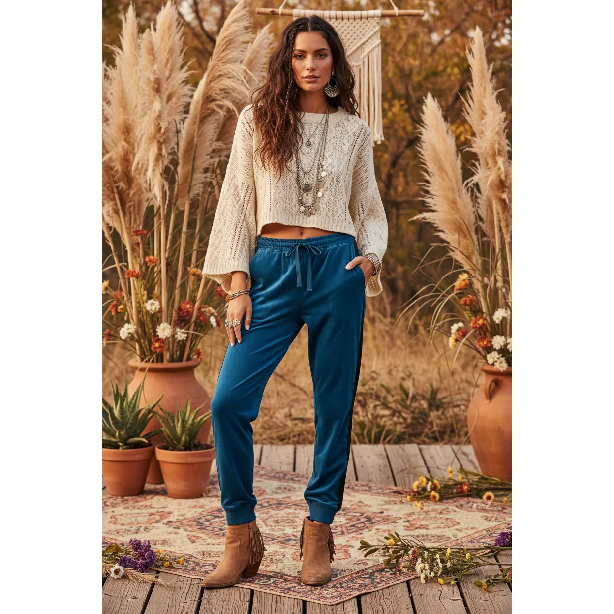 LuLaRoe Jax Joggers • Side Pockets  • Cuffed Ankles • Elastic and Drawstring Waist • Solid Poseidon Blue with Black Side Stripe