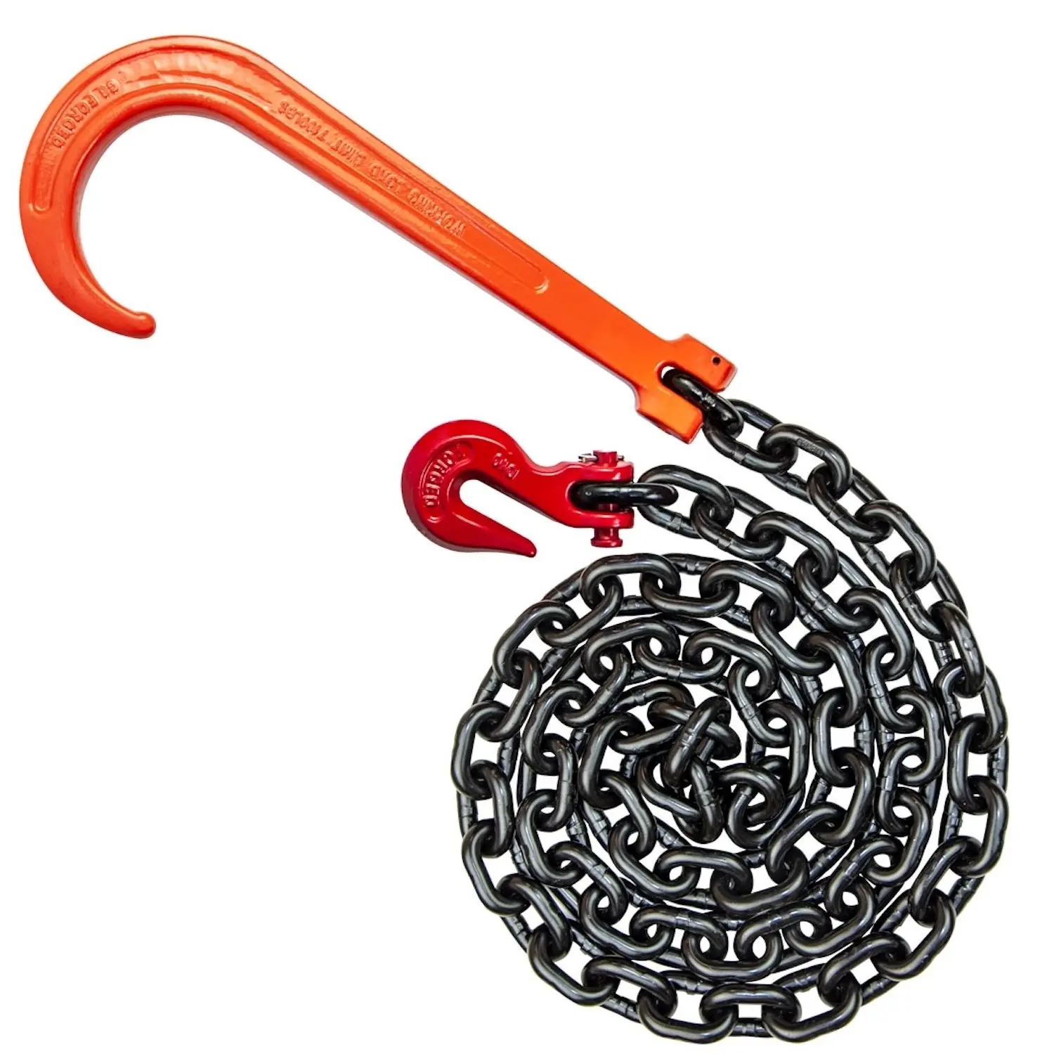 VULCAN Alloy Tow Chain with Forged Long J Hook - 3/8 Inch x 8 Foot - Grade 80 - PROSeries - 7,100 Pound Safe Working Load Heavy Duty