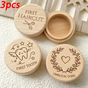 3-piece wooden storage box set, including "first baby tooth" box, "first haircut" box, umbilical cord box, fetal hair collection box, newborn souvenir, Home Decor Ornament