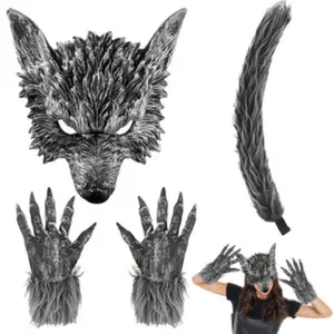 4-Piece Horror Role-Playing Costume Set, Wolfman Cosplay with Realistic Mask, Claws Gloves & Tail, Perfect for Halloween Parties