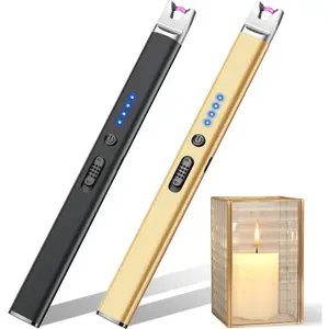 2-Pack Black & Gold Electric Candle Lighters, USB Rechargeable Plasma Arc Lighter, Windproof Flameless Long Lighter with Safety Lock for Candles