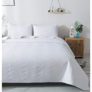 Set 3 Piece White King Cal King Size New Pattern Bedspread - Soft Microfiber Lightweight Coverlet for All Season (118"x106" Includes 1, 2 Shams)