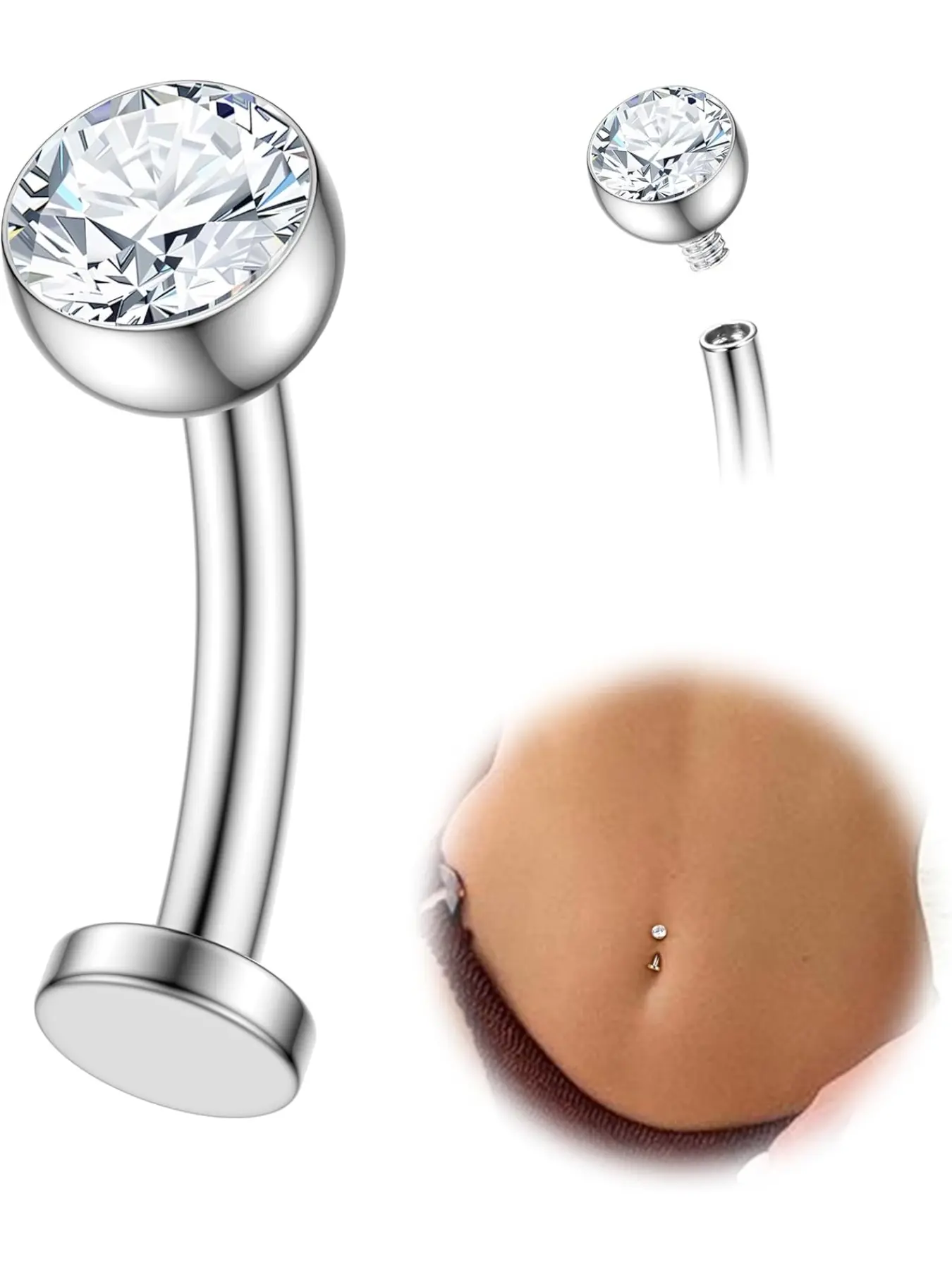 Floating Titanium Belly Button Rings Hypoallergenic G23 Titanium Internally Threaded Belly Ring 14G Belly Piercings for Women Navel Piercings Jewelry Body Jewelry