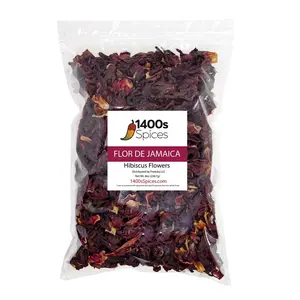 8oz Dried Hibiscus Flowers perfect for Tea and Mexican Agua Fresca, Flor de Jamaica, Whole Flowers and Petals by 1400s Spices