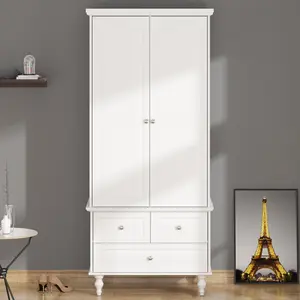 FUFU&GAGA Bedroom Wardrobe Cabinet with 2 Doors, Wood Armoire Closet with Hanging Rod, Wardrobe Closet with 3 Drawers & Multi-Shelves for Clothes Organize, White (19.7" D x 31.5" W x 70.9" H)