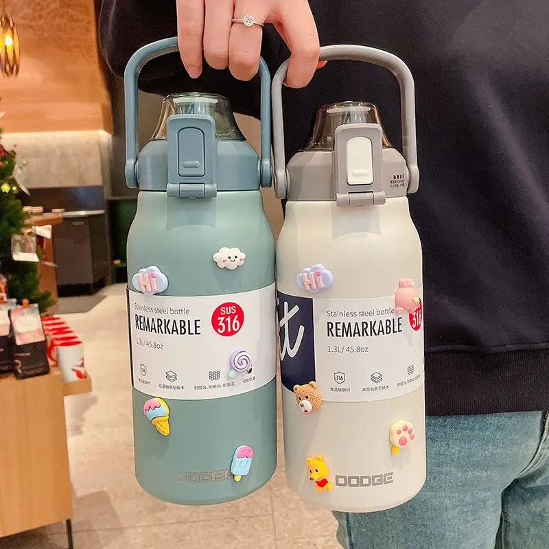 Thermos Water Bottle Stainless Steel Thermal Cup With Lid Straw Sport Gym Cold Tumbler Large Capacity Vacuum Flask 1300ml 1700ml