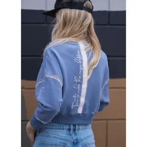 MAKE THE MAGIC HAPPEN Hand-Painted Cropped Sweatshirt - Pacific Blue