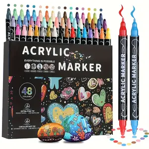 Double-headed acrylic marker set, 12/24/36/48 color-high-grade color marker, suitable for wood, rock painting, glass, canvas, stone, DIY crafts & art supplies, Acrylic Paint Markers