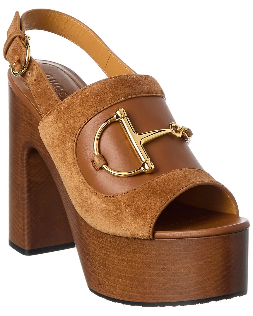 Gucci Horsebit Suede & Leather Platform Sandal