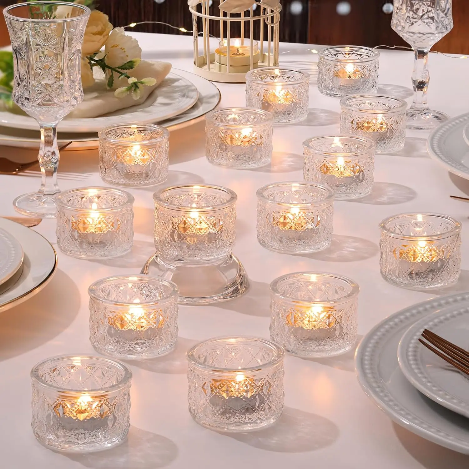 24 Pack Clear Tealight Candle Holders, Glass Votive Candle Holders Bulk for Wedding Table Centerpieces, Bridal Shower,  Shower, Birthday Party Romantic Dinner &  Decor