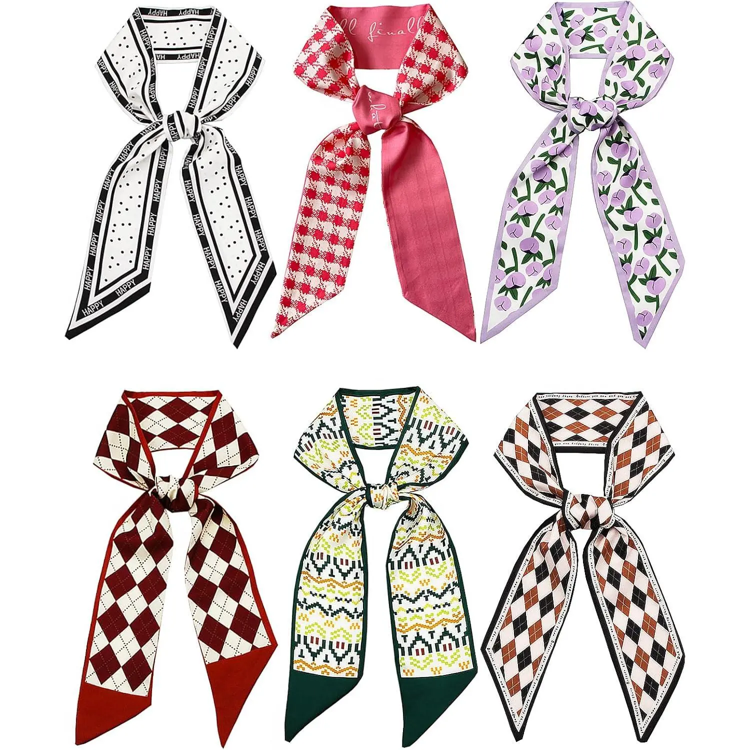 Polyester Skinny Chic Scarves, Colorful Wrap Fancy Scarves for Purse Handles & Ponytails, Fashion Clothes Accessory, 37.4x2.36", Colorful Wrap Scarves, Printed, Women, Rectangular, Fit For Women In All Ages, Women's Fashion, Hijab Style
