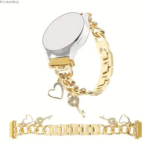2026 Rhinestone Heart Galaxy Watch Band – Elegant Metal Bracelet Strap with Key Charm for Women, Luxury Jewelry Watch Band Fits Galaxy Watch 4/5/6/7 & Classic (20mm)