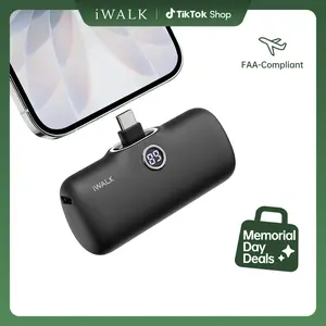 iWALK Wireless Power Bank - 20W Fast Charging, 4800mAh Rechargeable Battery Power Bank, Compact Mobile Accessory with Digital Display, USB-C Port In Charging for iPhone 17/16/15 Series & Android (Travel, Outdoor Use)