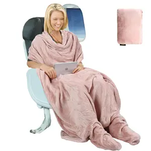 Fleece Travel Blanket with Foot Pockets