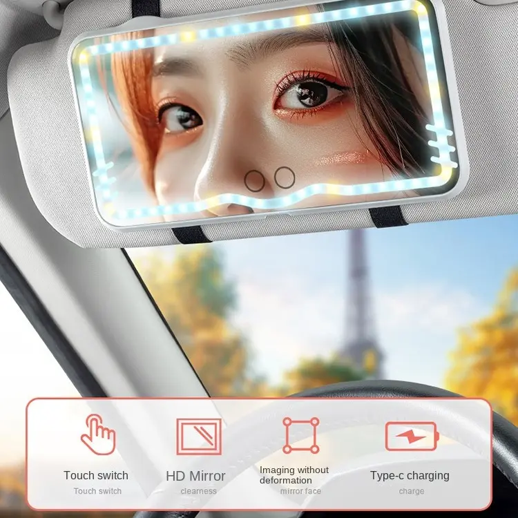 Car Driver's Seat Sun Visor Vanity Mirror with LED Atmosphere Touch Light, Privacy & Pleasant View, Multifunctional Mirror for Daily Routine