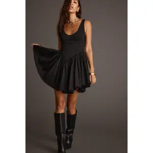 12th Tribe Women's Black Drop Waist Mini Dress - Casual Flannel Style with Corset Detail, Classy Winter Jacket-Inspired Womenswear