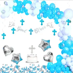 Baptism Decorations For Boys First Communion Decorations Confirmation Bautizo Primera Comunion Decoracion Christening Decor 1St Holy Communion Party Supplies Cake Topper Banner Balloon Garland