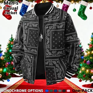 Men's Casual Cashew Flower Varsity Jacket,Vintage Lightweight Bomber Baseball collar Jackets,Classic Fabric,Mens Fashion Stylish,Men's jackets,Streetwear,Men's Clothing