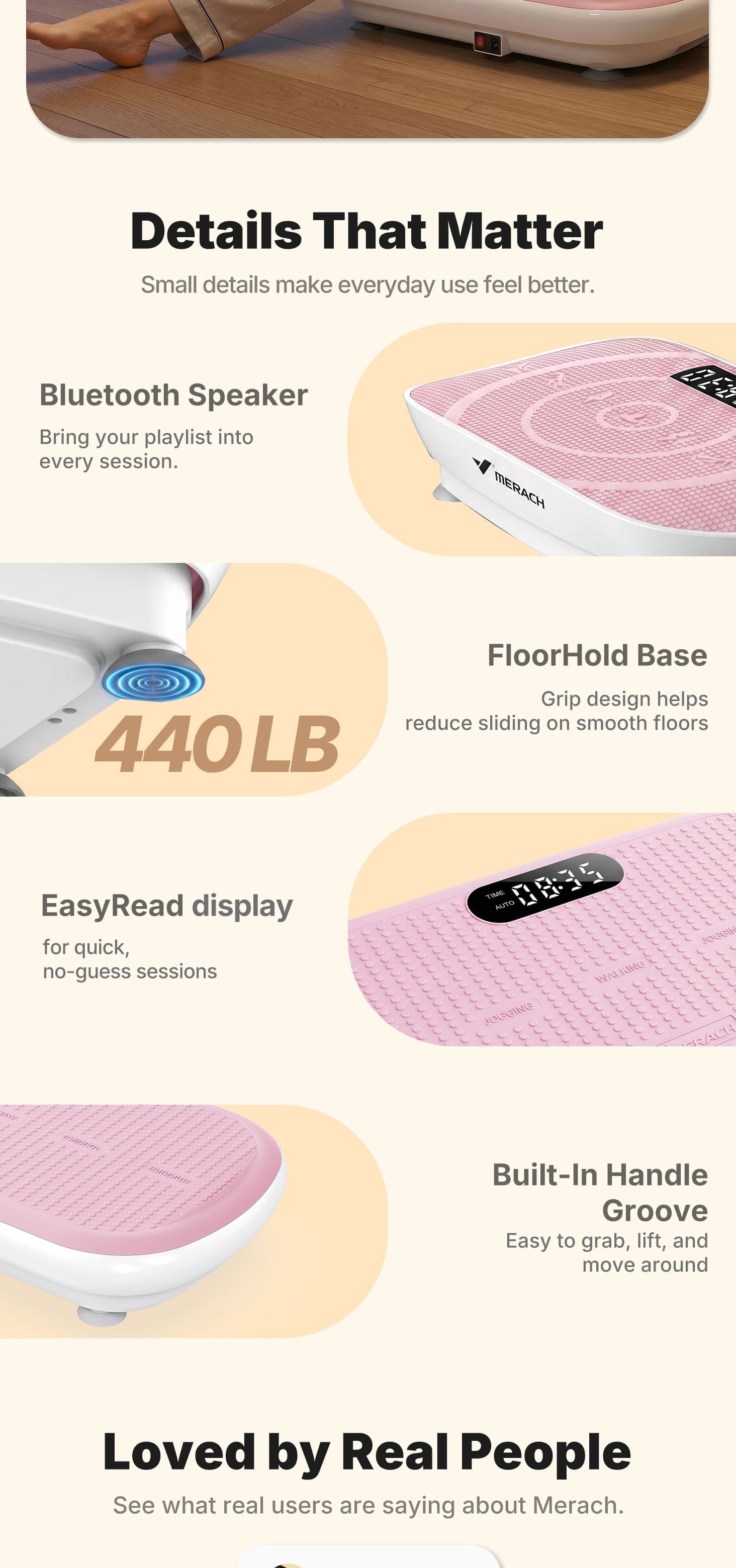 Merach High-Power Vibration Plate Exercise Machine,440lbs Weight Capacity, Bluetooth Remote Control, 4 Workout Modes for Home Gym Fitness Equipment Summervibes