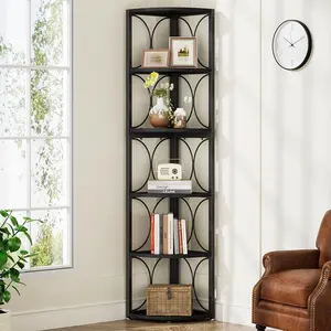 Tribesigns Tall Corner Shelf, Rustic 6-Tier Storage Bookcase for Living Room, Small Spaces