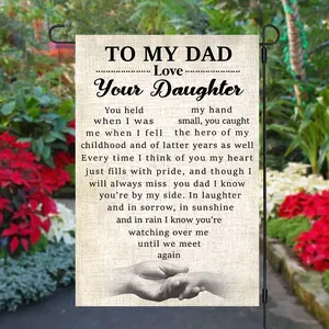 Memorial Flag for Father, To My Dad Love Your Daughter, Double Sided Memorial Flag Garden Yard Flags Decorations for Outdoor, Linen Material, No Flagpole, 12x18 Inch