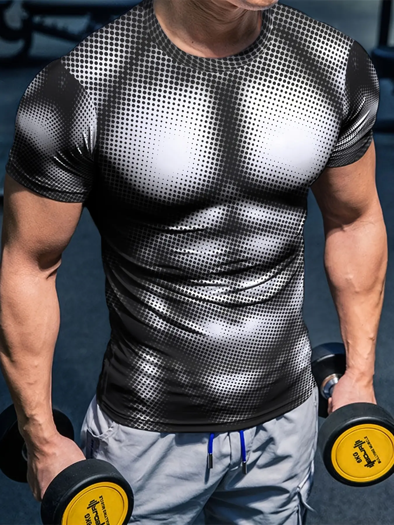 Muscle Man Sports Short Sleeve T-Shirt, High Stretch Quick Dry Gym Wear, Fitness Shirt, 3D Heat Transfer, Casual Fitted Long Top, All Seasons, Fitness Apparel, Activewear Gym, Athletic Clothes
