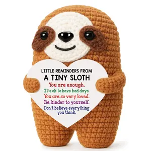 Crochet Sloth – Emotional Support Gift with Positive Message Card | Creative Desk Decor for Friends & Daily Comfort