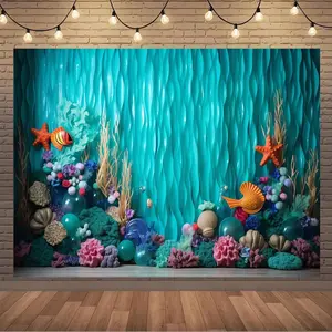 Ocean Coral Reef Background Fabric Banner, 1 Count Mermaid Theme Party Decoration, Wall Decoration, Photography Background, Home Decoration, Ornaments