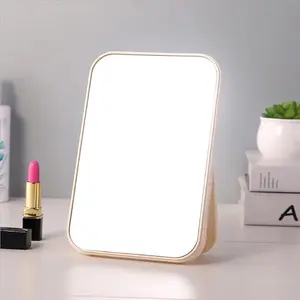 Desktop Foldable Makeup Mirror Simple Portable Princess Mirror Square Makeup Mirror Small Mirror with Stand for Women (Beige)