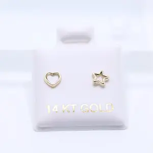 14KT Gold Heart & Star Outline Earrings Screw on