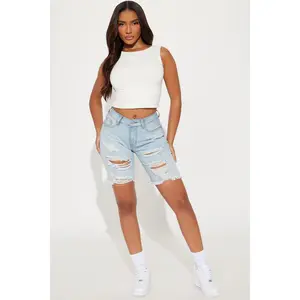 The Mixer Distressed Denim Bermudas - Light Blue Wash