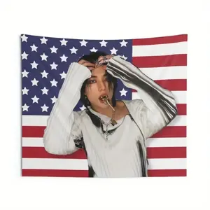 1pc Hyunjin American Flag Banner - Patriotic Kpop Merch, Ideal for STAYS, Birthday & Concert Gifts, Soft Peach Skin Velvet, Durable Polyester, 60x51 Inches, Concert Merch |   Flag Design |   Plush Texture