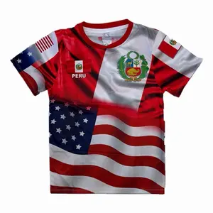 Perú / United State Soccer Jersey - White with Blue and red Trim and National Flag Design