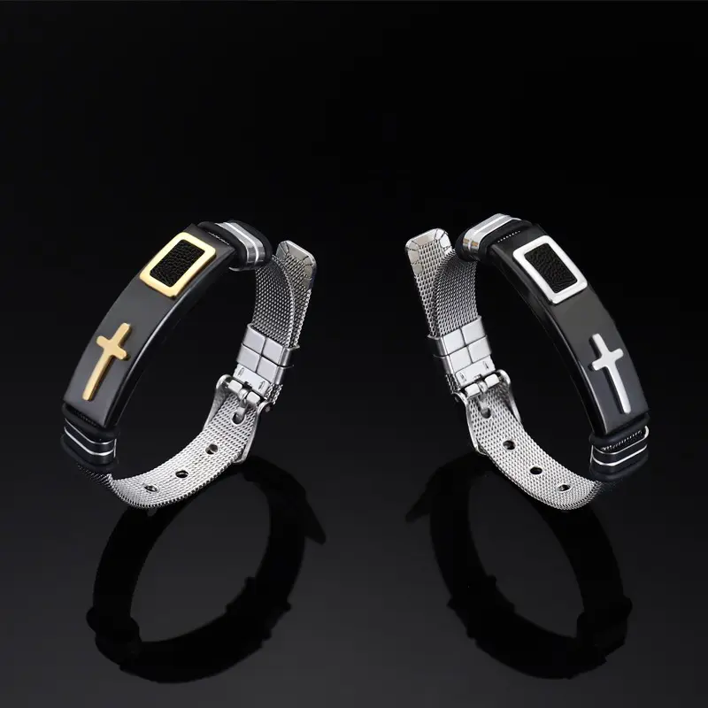 Unisex Same-Ste Stainless Steel Crisscross Adjustable Mesh Bracelet - 1.5 cm Width, 22 cm Length, Non Tarnish Jewelry, Men's Accessories for Adults, Casual Couple Costume Jewelry